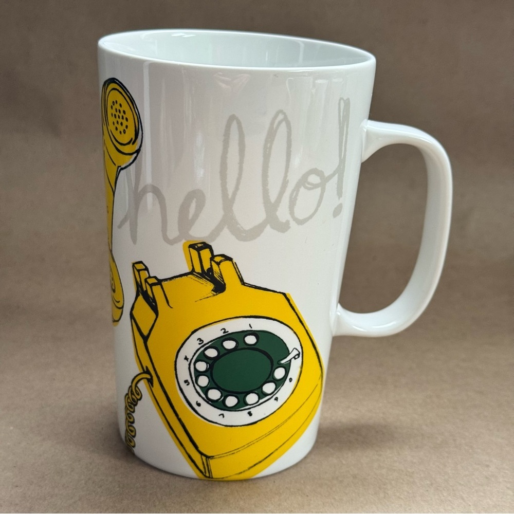 Starbucks 2015 "Hello!" Yellow, Green & White Rotary Telephone Ceramic Mug. 16oz